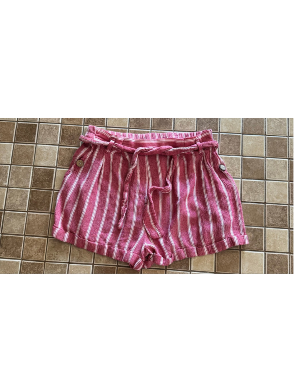 Girls Angie High Waist Striped Shorts Red White Size S